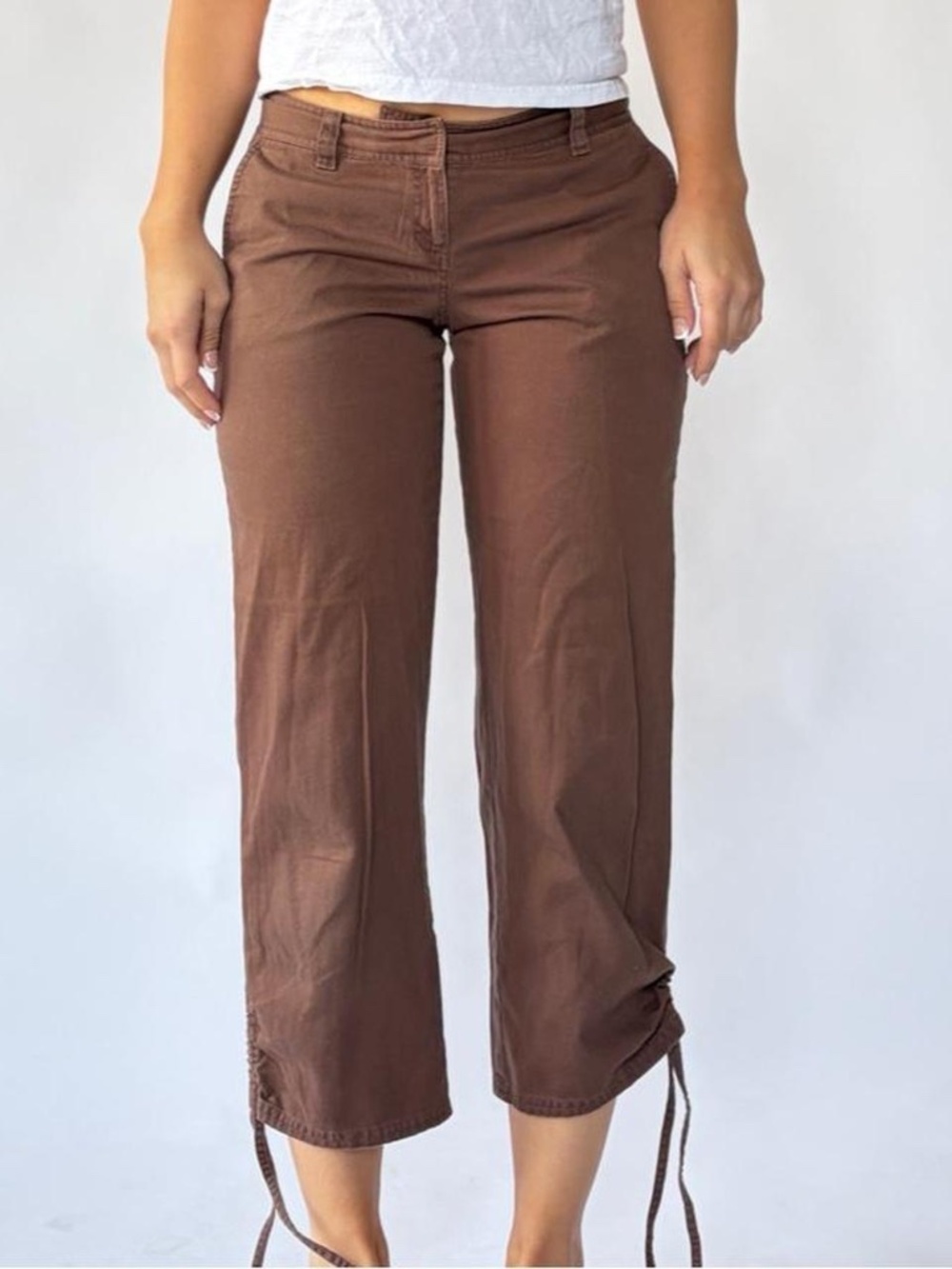Low Rise Brown Capris Cotton 4 - Picture 3 of 4